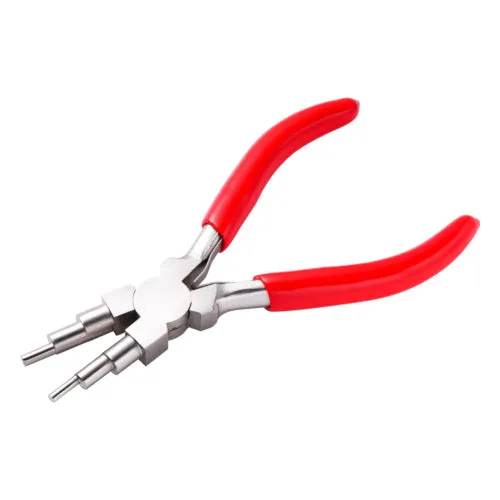 Pliers, Carbon Steel Jewelry Pliers, 6-Step Bail Making, Wire Looping, Pliers, Red, 153mm