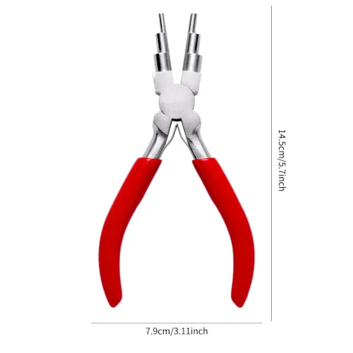 Pliers, Carbon Steel Jewelry Pliers, 6-Step Bail Making, Wire Looping, Pliers, Red, 153mm