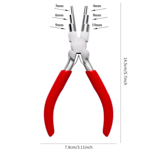 Pliers, Carbon Steel Jewelry Pliers, 6-Step Bail Making, Wire Looping, Pliers, Red, 153mm