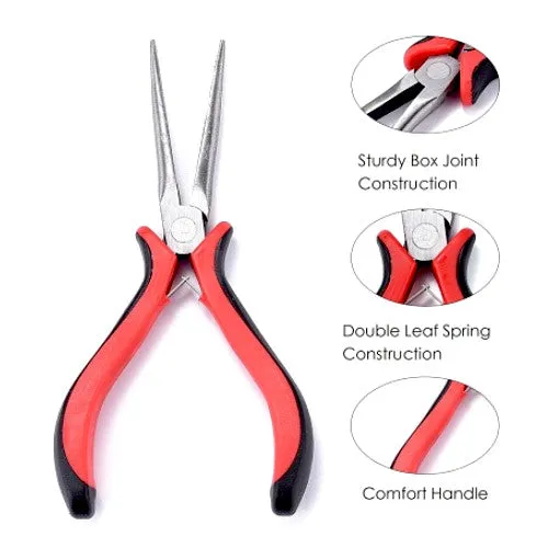 Pliers, Long Needle Nose, Carbon Steel, Black And Red, 15cm