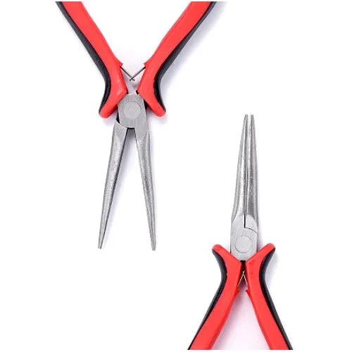 Pliers, Long Needle Nose, Carbon Steel, Black And Red, 15cm