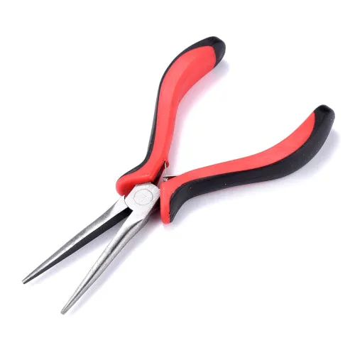 Pliers, Long Needle Nose, Carbon Steel, Black And Red, 15cm