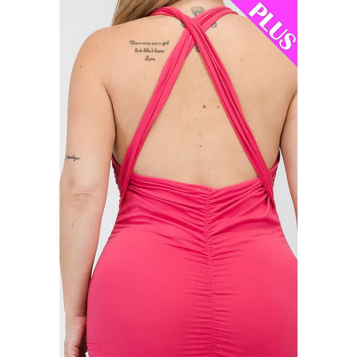 Plus Plunging Neck Crisscross Back Ruched Bodycon Mini Dress