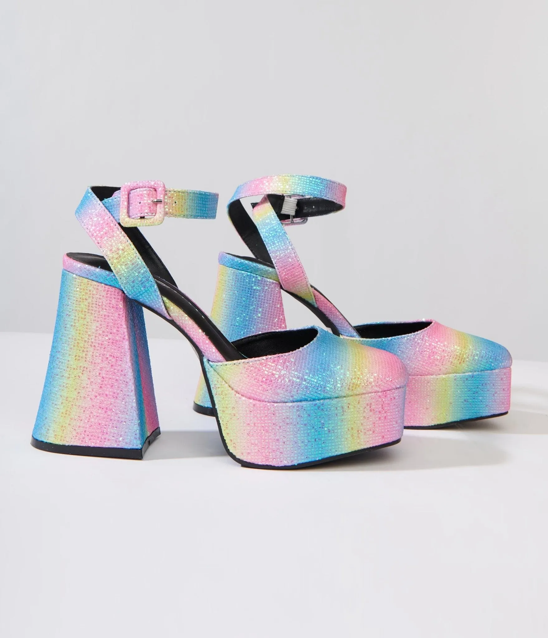 Rainbow Glitter Chunky Platform Heels