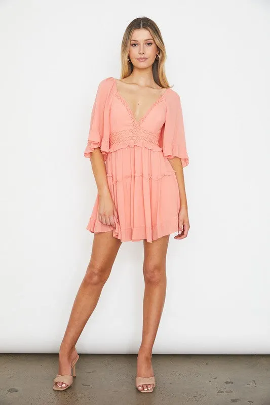 Rayon Flutter Sleeved Ruffle Mini Dress