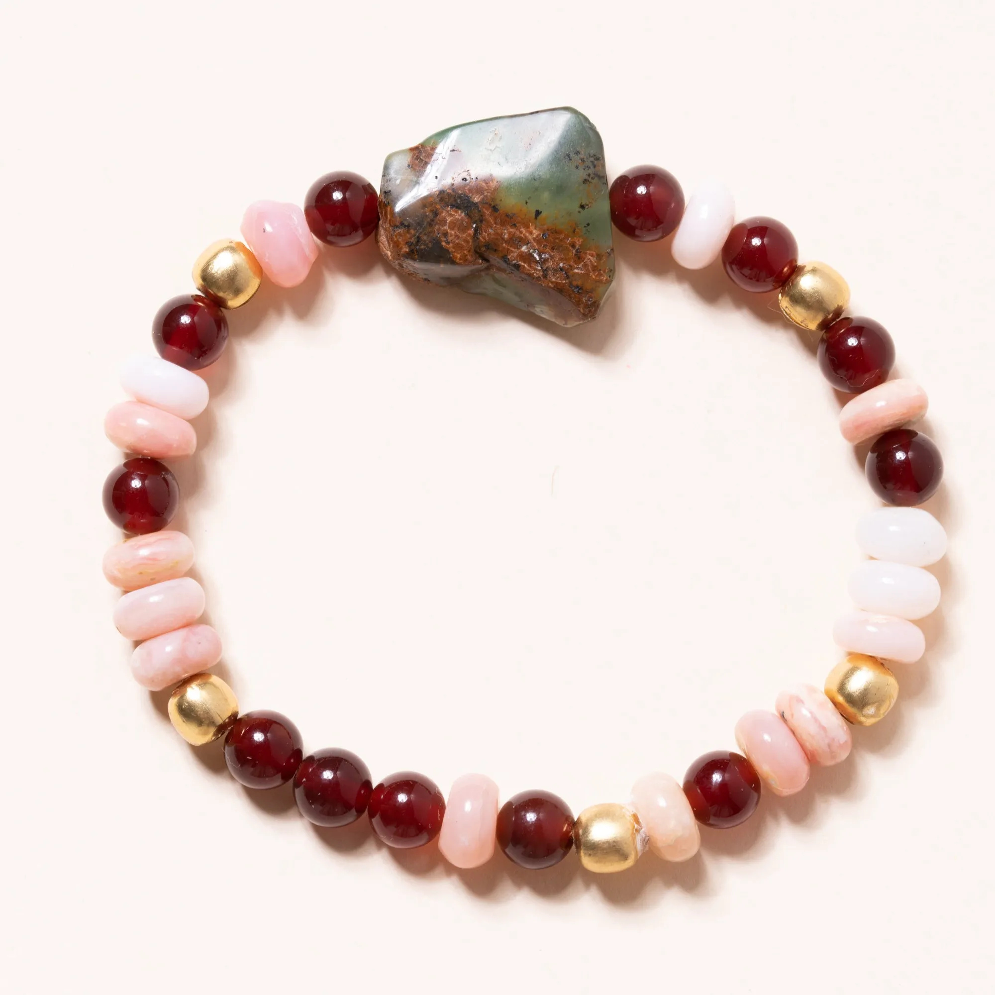 Red Carnelian, Brass, Pink Agate, and Jasper Bloom Bracelet