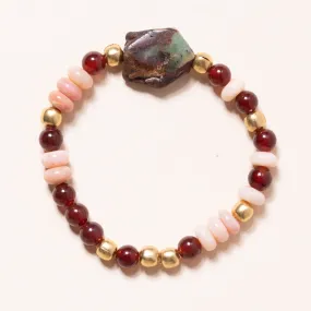 Red Carnelian, Brass, Pink Agate, and Jasper Bloom Bracelet