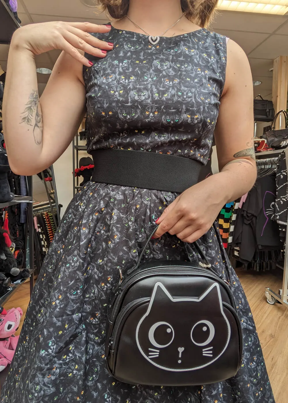 Retrolicious Black Cats 50's Vintage Swing Dress Black