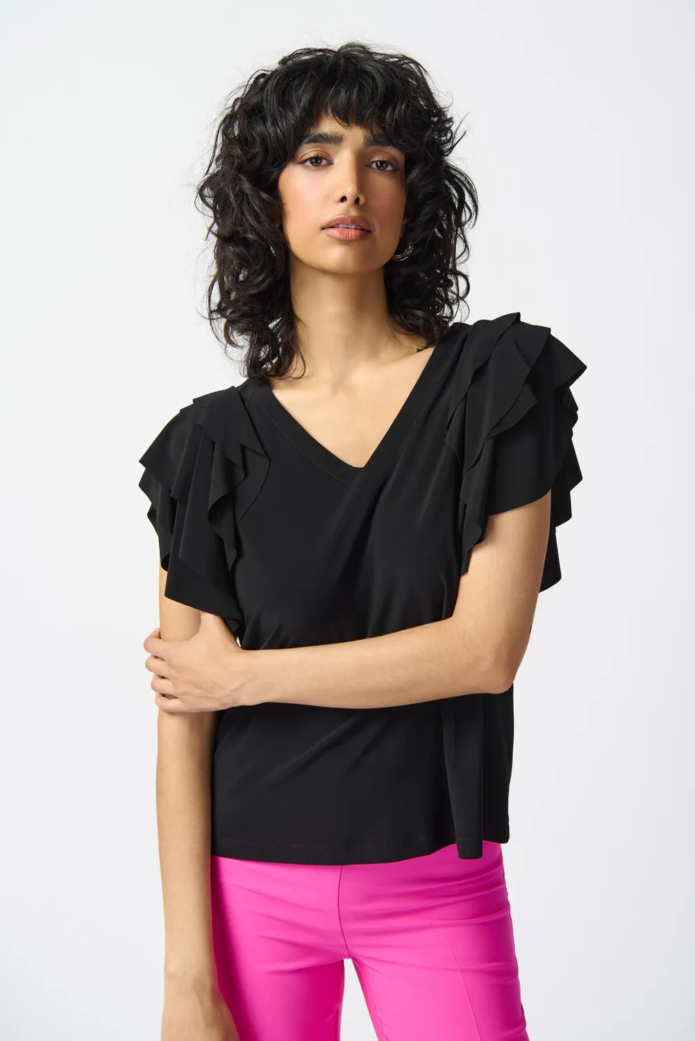 Ruffled V-neck Casual Top Style 241005