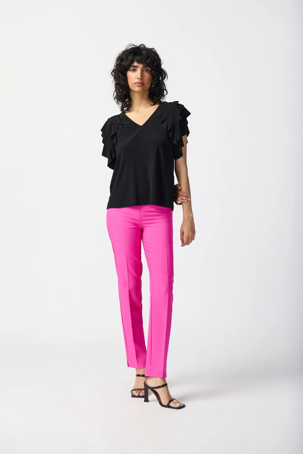 Ruffled V-neck Casual Top Style 241005