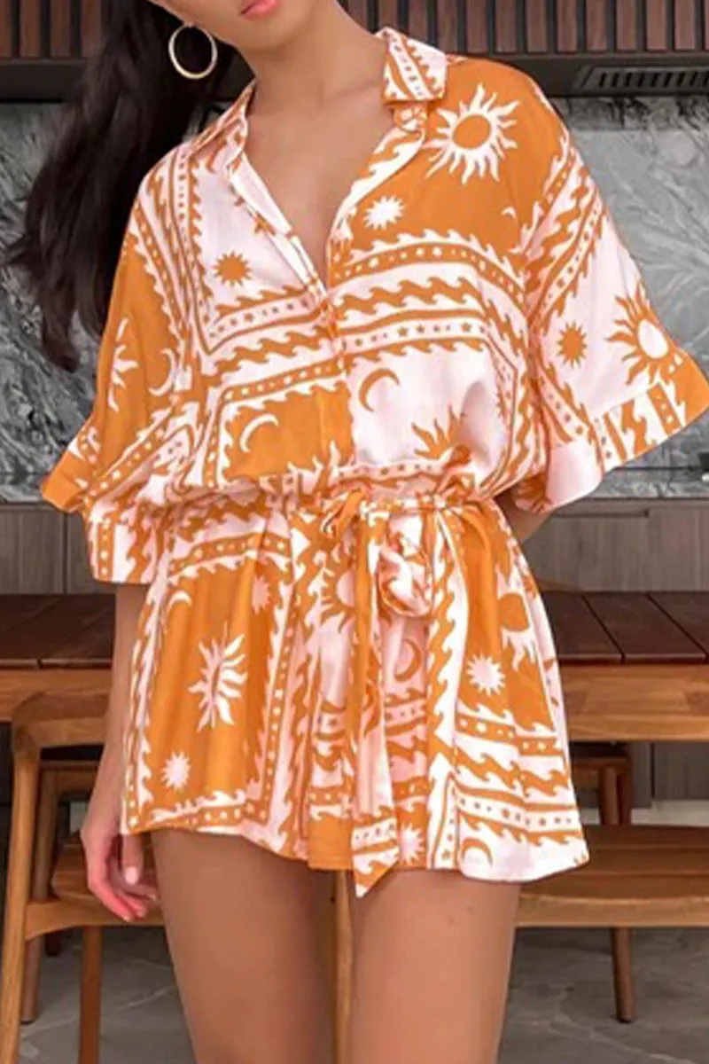 Sexy Geometric Print Bandage V Neck Rompers(4 Colors)