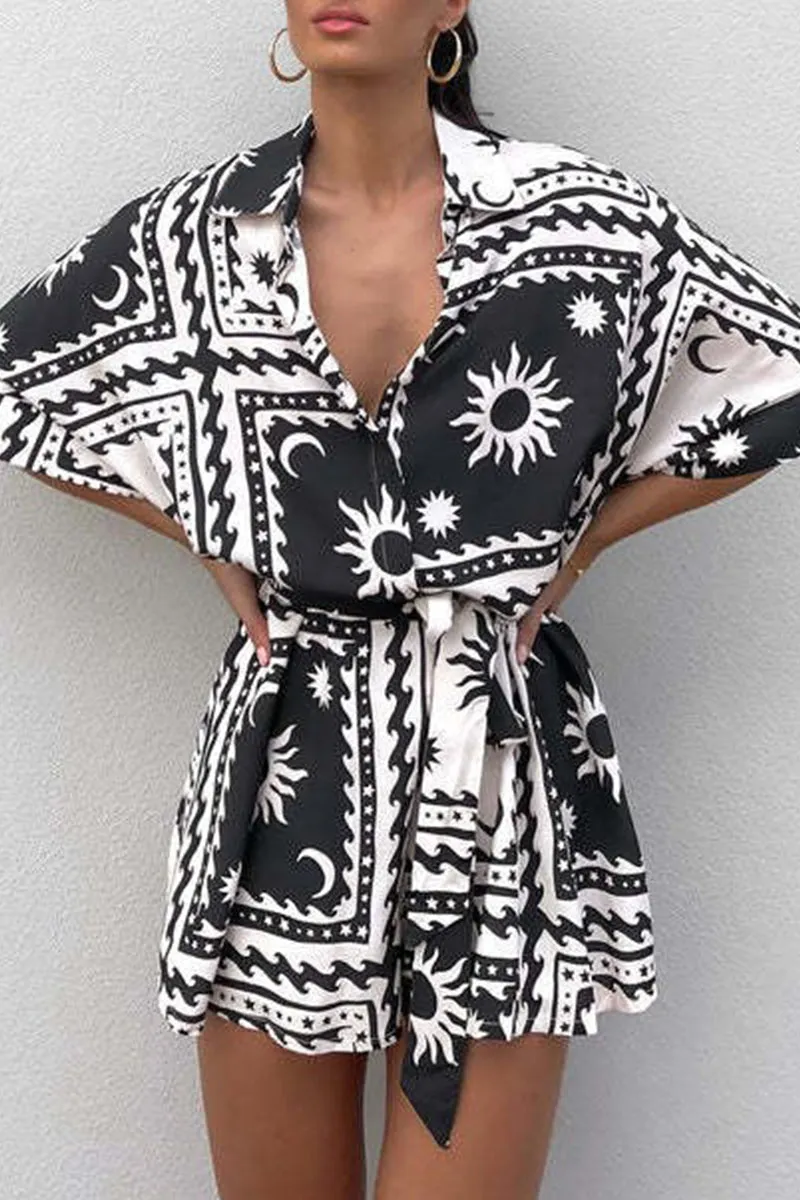 Sexy Geometric Print Bandage V Neck Rompers(4 Colors)