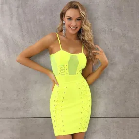 Sexy Sleeveless Mesh Eyelet Neon Bodycon Bandage Mini Club Dress