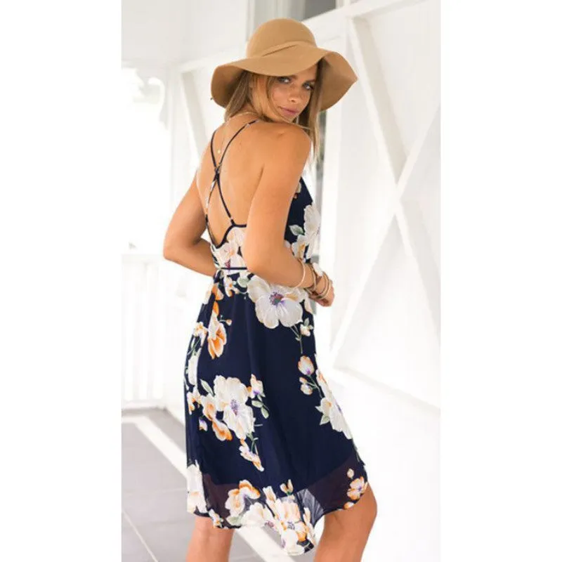 Sexy Women Deep V-Neck BOHO Evening Party Dress Off the Shoulder Beach Casual Dresses Sundress SM6