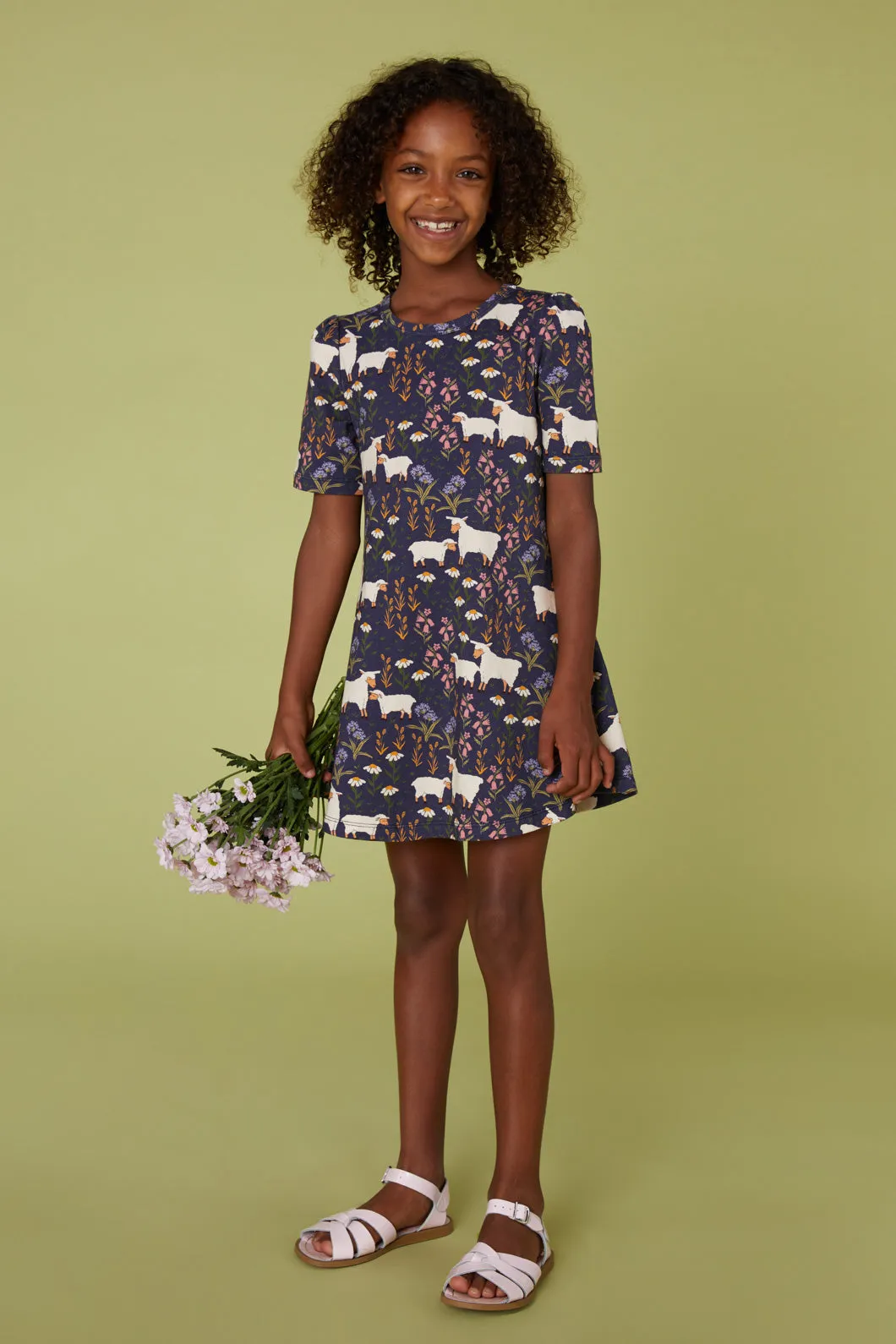 Sheep And Floral Kids Jersey Dress