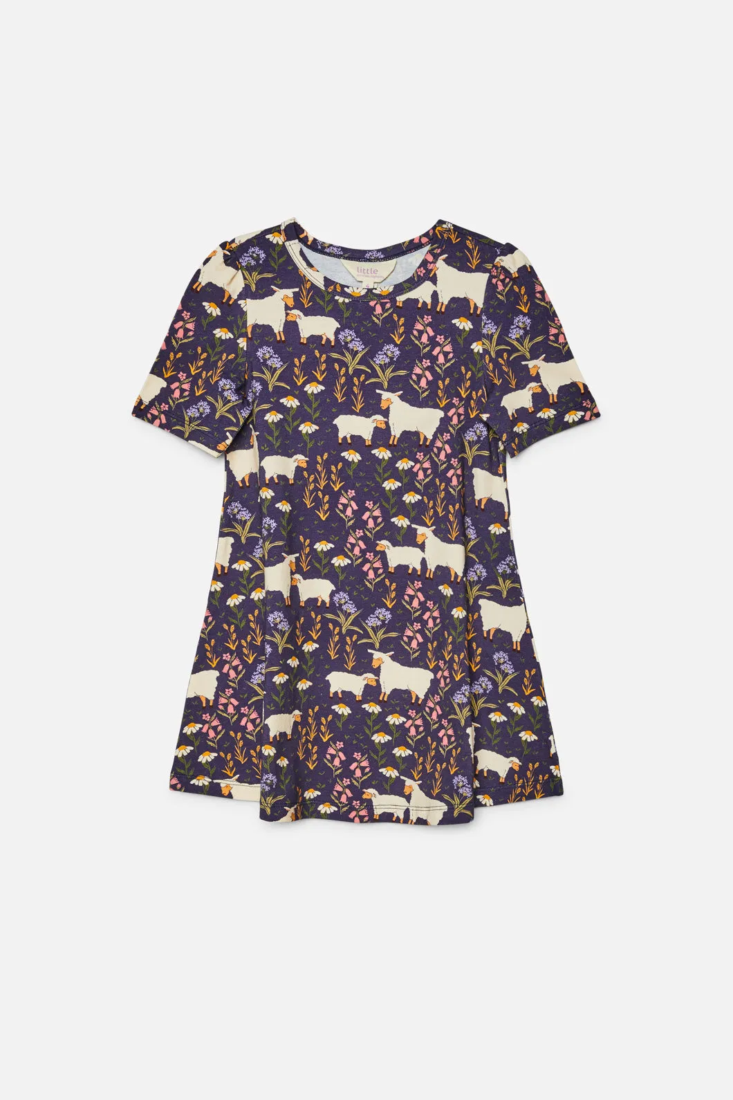 Sheep And Floral Kids Jersey Dress