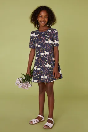 Sheep And Floral Kids Jersey Dress