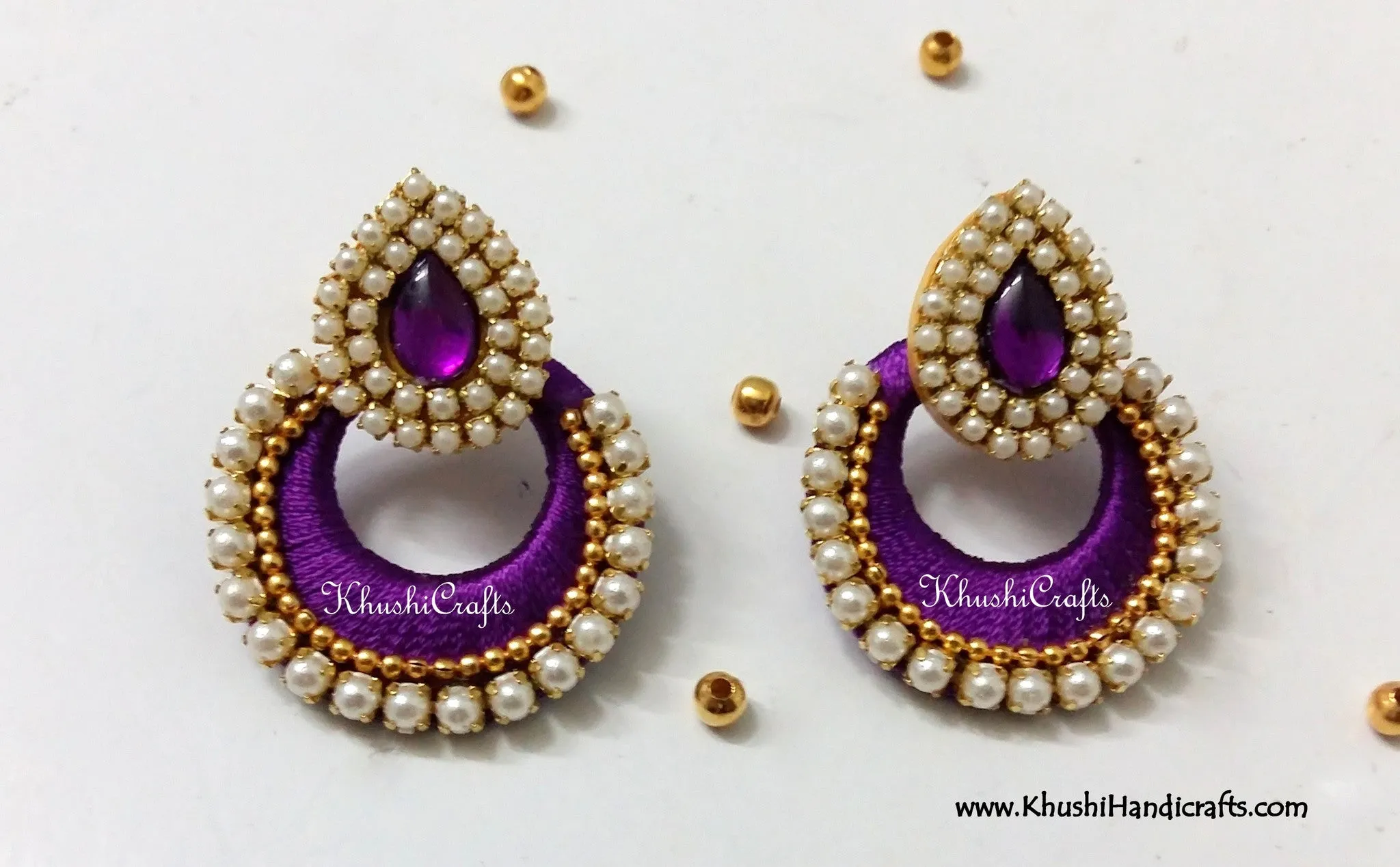 Silk Thread Chandbali with Pearl work