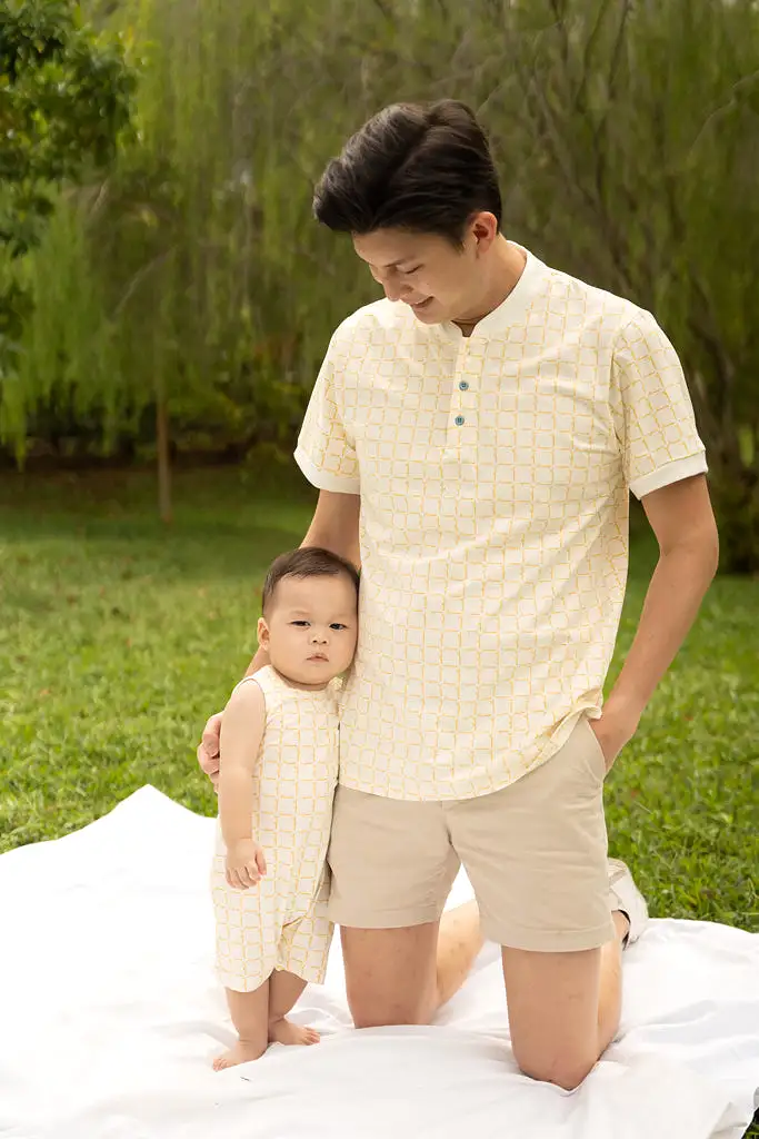 Sleeveless Romper - Cream Bamboo Tiles