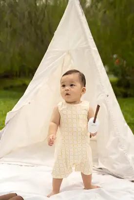 Sleeveless Romper - Cream Bamboo Tiles