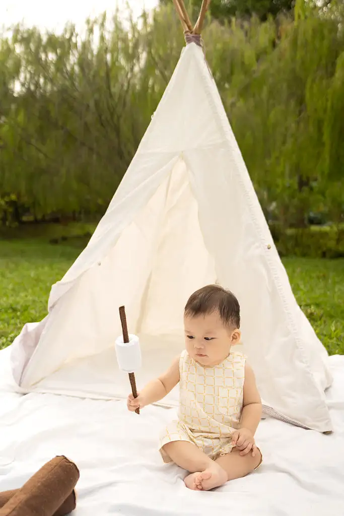 Sleeveless Romper - Cream Bamboo Tiles