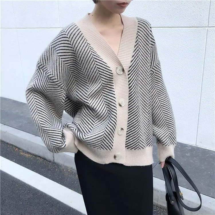 Striped Oversized Women Cardigan