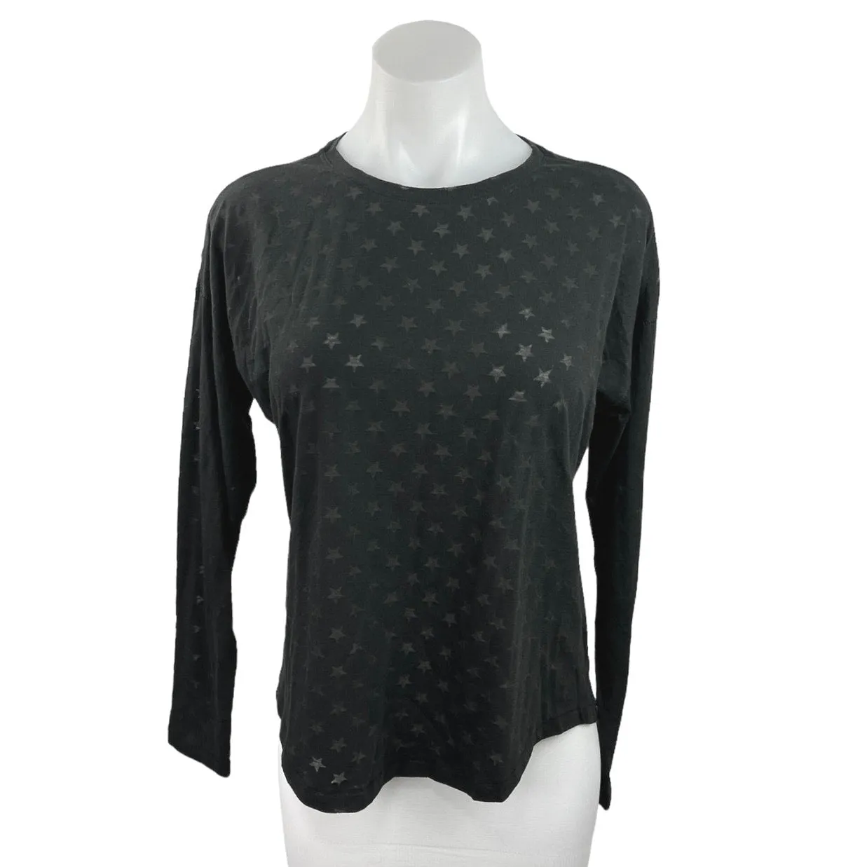 Terez Black Star Print Crewneck Long Sleeve Pullover Knit Casual Shirt Top Sz S