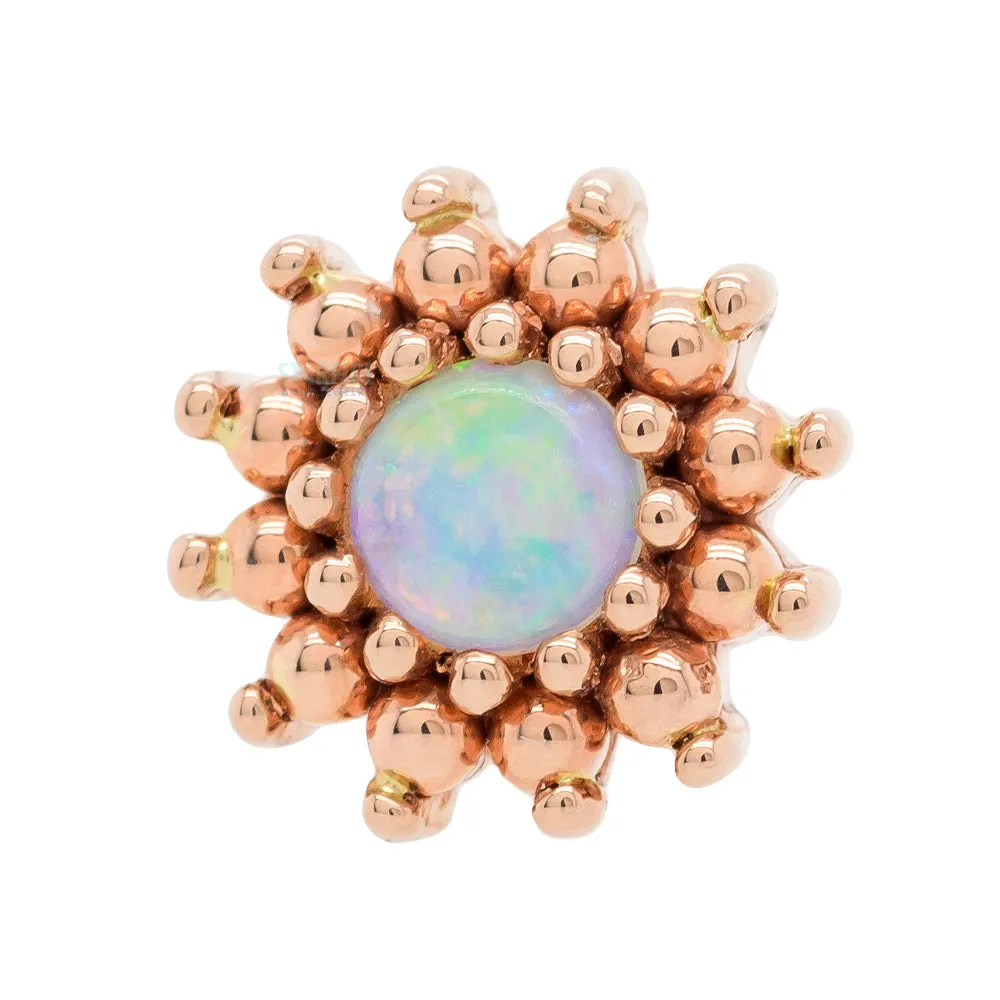 The Rose Threaded End in Gold with Genuine White Opal center & Gold Bead petals