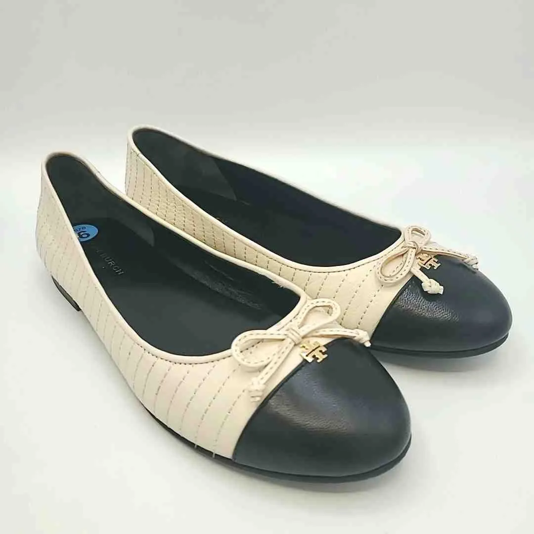 TORY BURCH Beige Black Leather Ballet Flat Shoe Size 6 Shoes