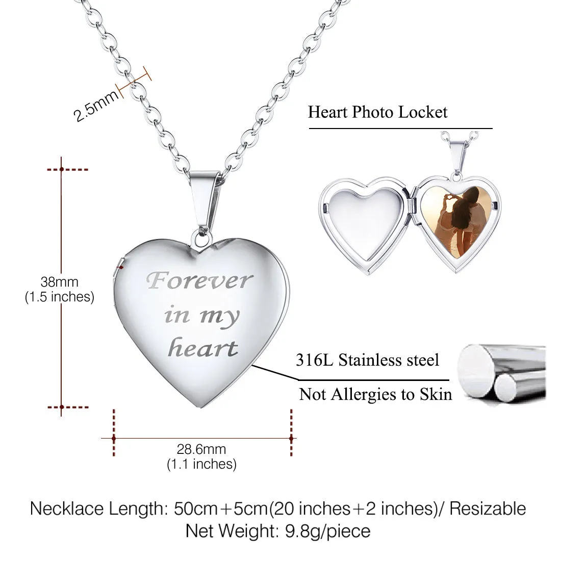 U7 Jewelry Custom Forever In My Heart Locket Necklace For Women