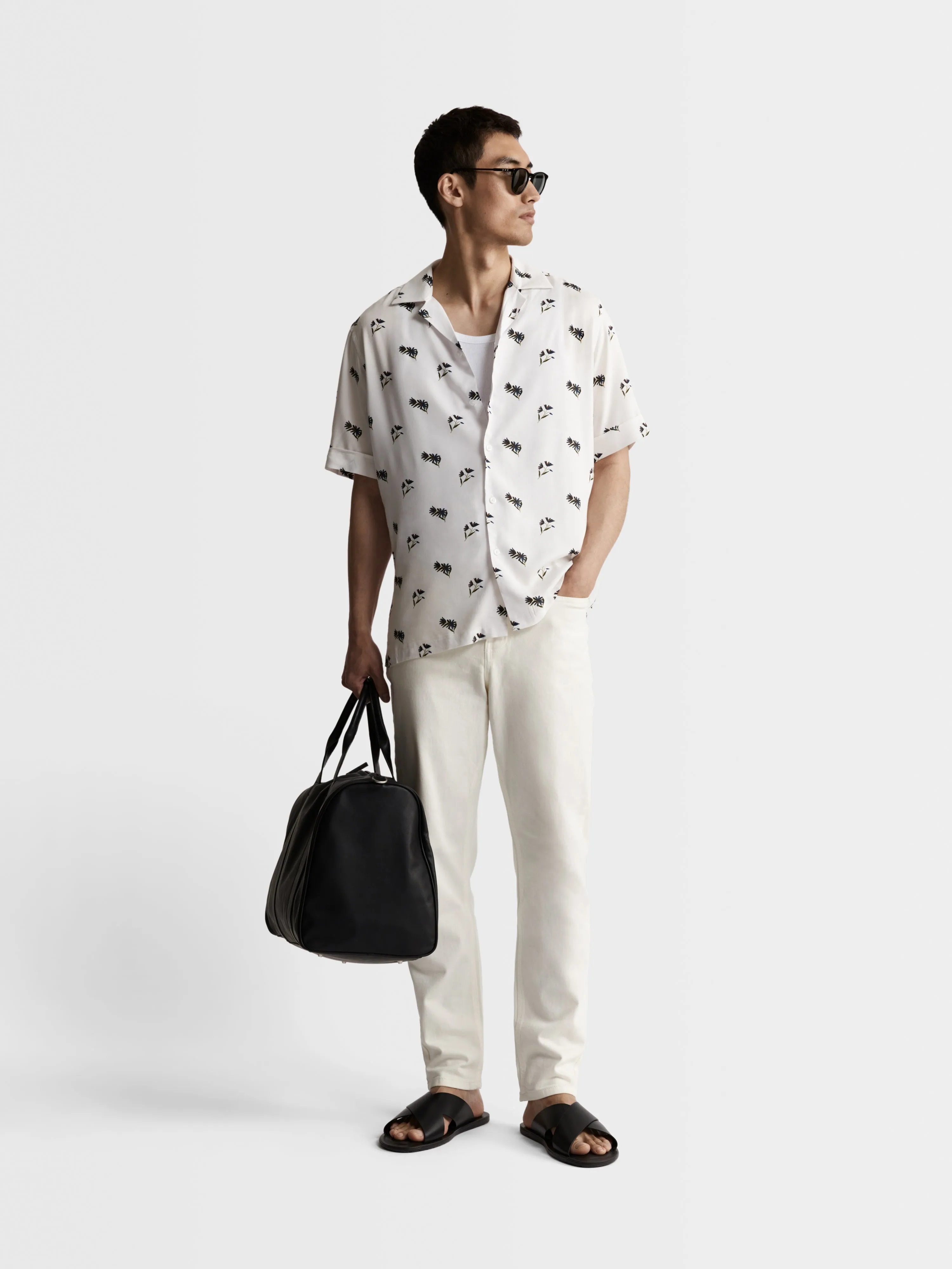 White Printed Regular Fit Revere Collar Casual Shirt